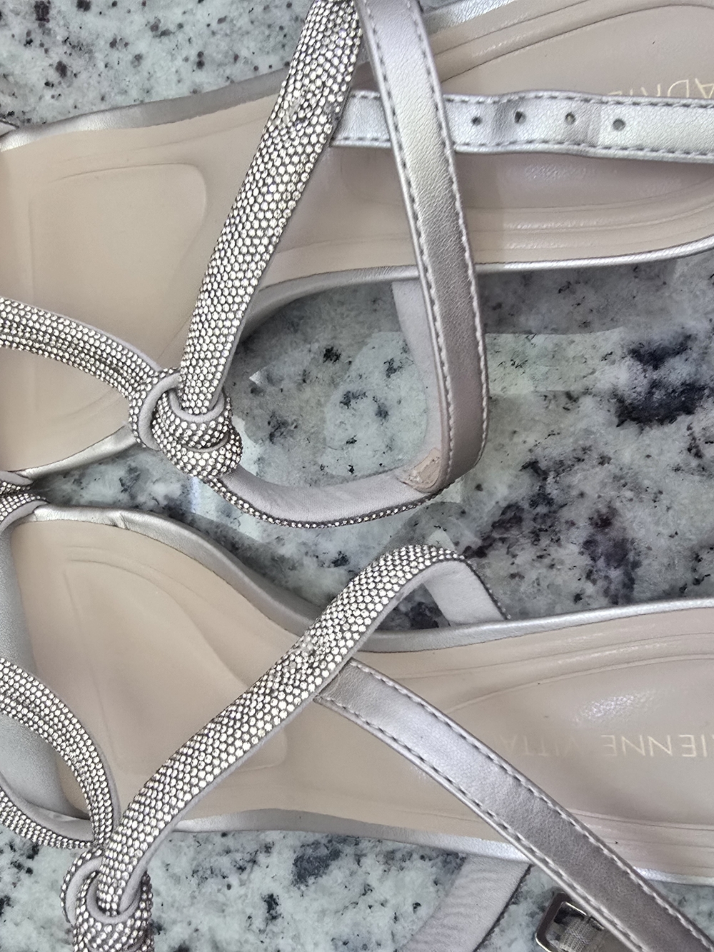 Adrienne Vittadini Silver Rhinestone Strappy Sandals